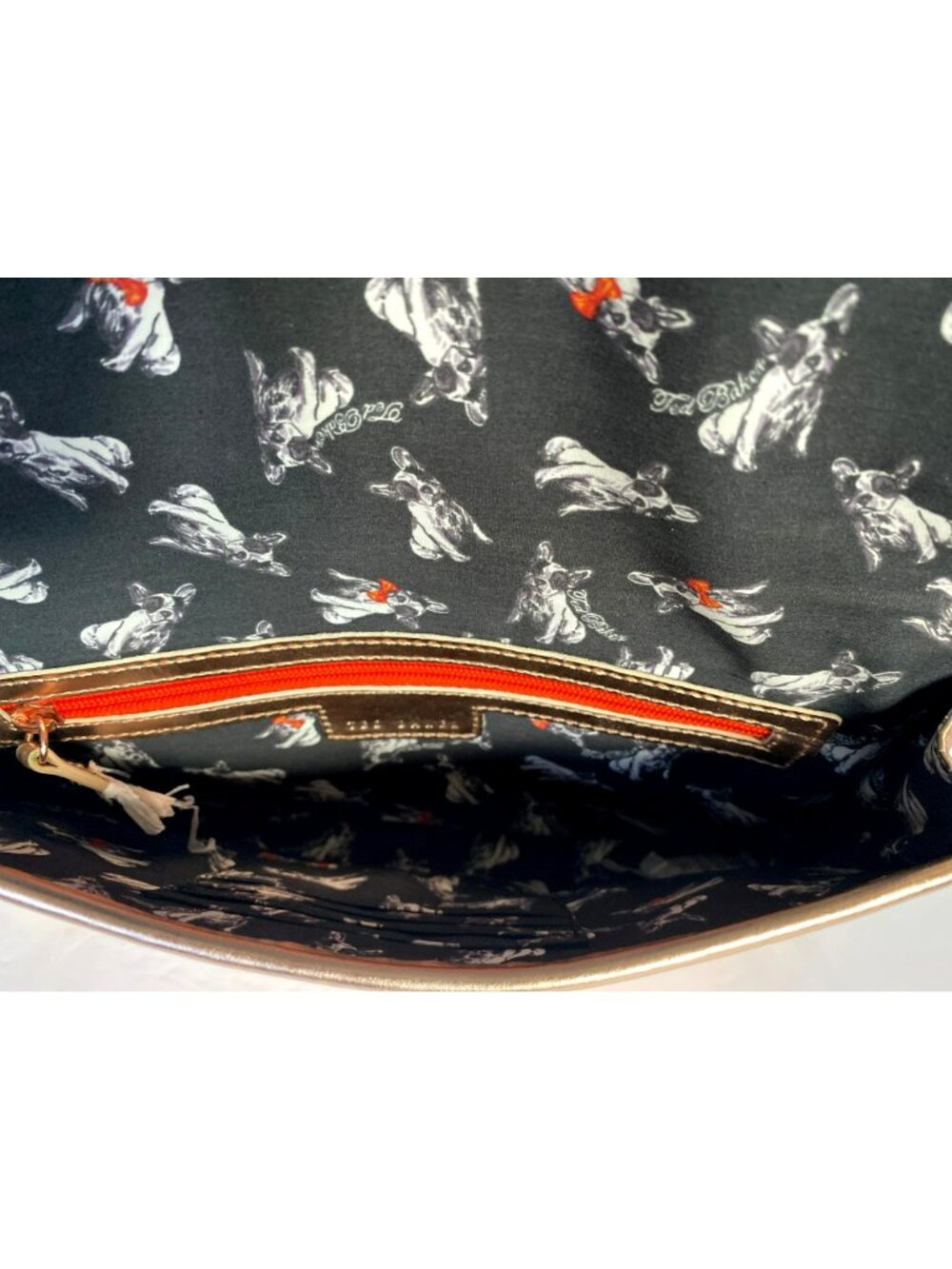 Ted Baker Pink Leather Envelope Clutch Rose Gold Hardware French Bulldog Lining - Picture 6 of 9